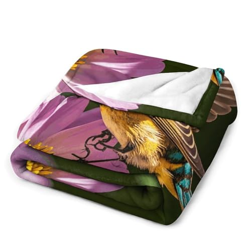 Couverture en molleton oiseaux et fleurs pour cocooning sur le canapé 100x127 cm