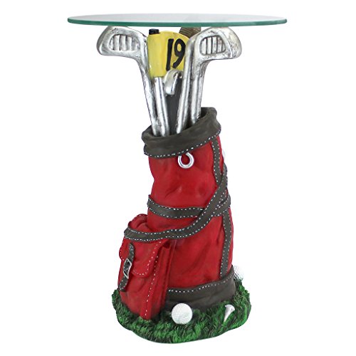 Design Toscano On Par Golf Bag Sculptural Glass-Topped Table,Full Color #TOP3