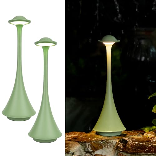 LuminexDesigns Set 2 Lampade da Tavolo LED Senza Fili Verdi – Touch Dimmerabile, Ricaricabili, Design Moderno Elegante e Minimalista in Metallo, per Camera, Soggiorno, Giardino, Cena e Uso Esterno