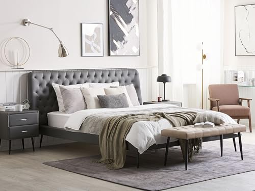 Beliani Schlafzimmer Set Bett grau mit Nachttisch Sitzbank Lattenrost 180x200 cm Essonne – Bild 3