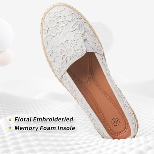 Image of BABUDOG Women's Flats with Flower Embroideried,White Lace Ballet Flats,Comfortable Dress Flats