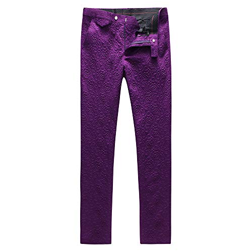 UNINUKOO Mens 3 Piece Suit Jacquard Floral Shawl Lapel Fancy Suits for Men Wedding Party Prom Tuxedo Suit Set US Size 38 Purple 7