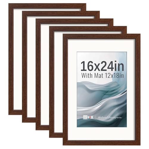 VCK 16x24 Picture Frame 5 Pack, Brown Wood