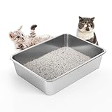 LIHONG Stainless Steel Cat Litter Box for Cat and Rabbit, Odor Control Litter Box Non Slip Rubber Feet. Odor Control, Non Stick, Never Bend 16" L x 12" W x 4" H