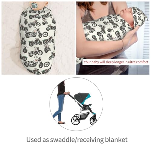 Image of Painting Motorcycles Newborn Swaddle Blankets Hat Sets Soft Baby Receiving Blanket Swaddle Sack for Baby Shower Infant Boy Girl Gift