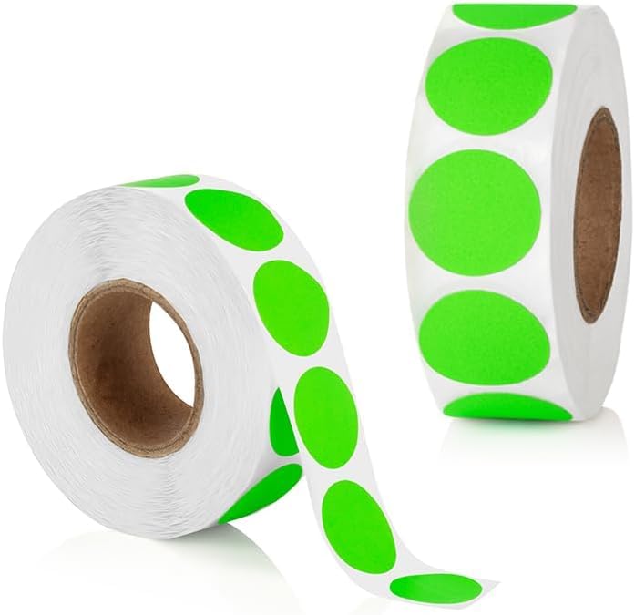 Pastilles vert fluo pour code couleur | Organisez votre bureau et vos boîtes de rangement