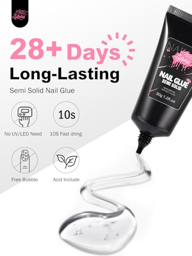 Strong Nail Glue for Press On Nail Tips, Glue Gel for False Nails Fake Acrylic Nail, 30ml Upgraded Quick Drying, No Lamp Needed, Long Lasting