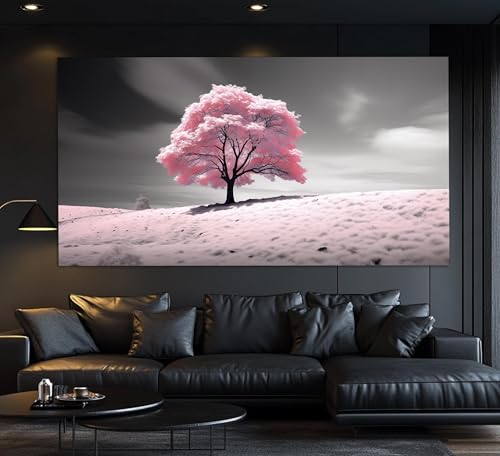Affiche abstraite d'arbre rose décoration murale salon grand format