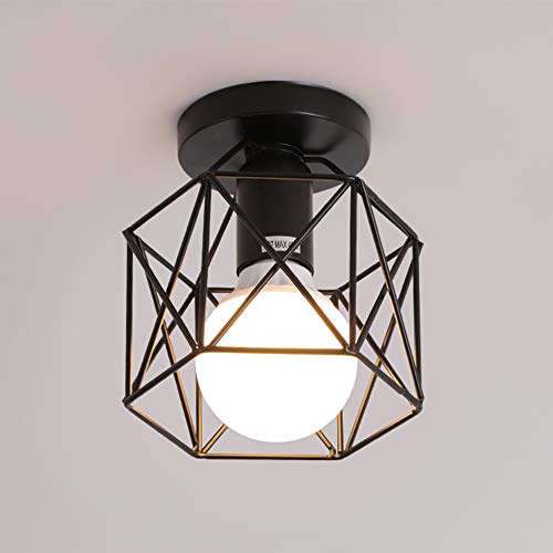 Mengjay Retro Plafonnier Industrielle en Métal Noir Cage, Plafonnier Fer forge Industrielle,Lustre pour Salon, Industrial Suspension Plafonnier, Lustre Chambre, Pour entrée, Allée, Café Bar Cover