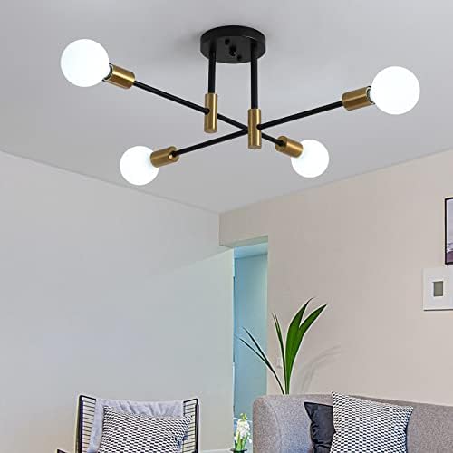 Viksroeo Mid Century Modern Ceiling Light Fixture Sputnik Chandelier Industrial Semi Flush Mount Pendant Lighting for Kitchen Dining Room Bedroom Living Room Foyer（Bulb not Included）