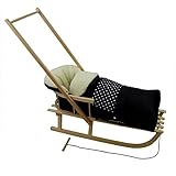 Paket besteht aus: Rawstyle *KOMBIPAKET* SCHIEBESCHLITTEN mit Rückenlehne incl. Zugleine + WINTERFUSSSACK 3 in 1 aus Lammwolle für Kinderwagen - Lehne - Kinderschlitten - Schlitten aus Holz NEU (Schwarz + Punkte Weiß)