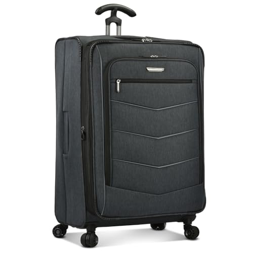 Traveler's Choice Silverwood Softside T-Cruiser Expandable Spinner Luggage, Gray, Checked-Large 30-Inch