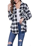 Beyove Langarmshirt Damen mit Knöpfen Bluse Tuniken Casual hemdbluse Arbeit Hemden Elegant V-Ausschnitt Langarm Oberteile mit Knöpfen Hemd Basic Langarmshirt Einfarbige Tops Schwarz+weiß XL