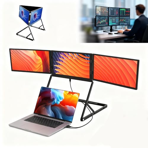 Image of Triple Laptop Screen Extender, HDMI /USB-C Pl-UG N Play, Windows /Mac /Android Compatible, 12-18.5in Laptop Fit, Travel-Friendly Triple Display.