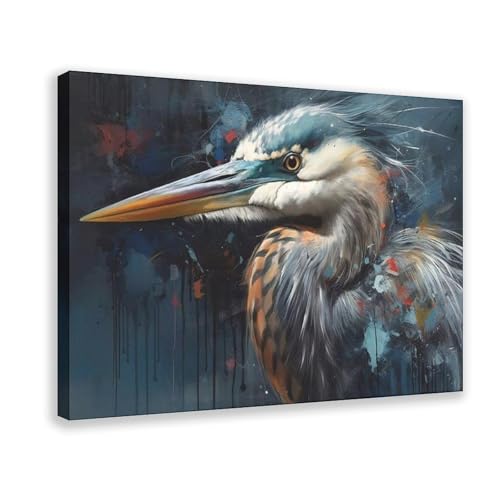 Poster sur toile héron bleu tableau décoration murale salon chambre 40x60