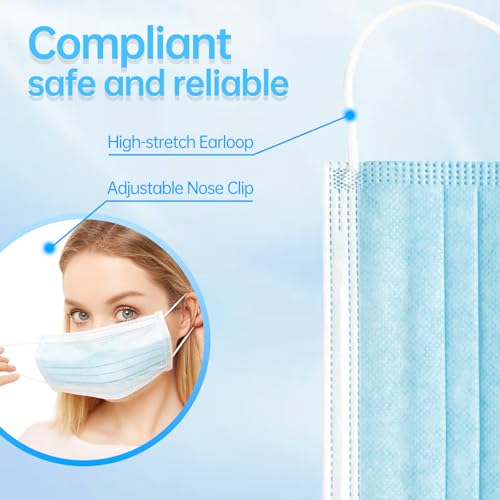 Image of Jointown Disposable Face Mask - 3 Ply Filter Protection Face Masks, 50 Pack Blue