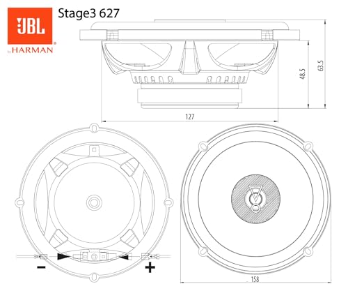 Image of JBL STAGE3627-135W 6 inch(16Cm), 2 Way Coaxial Speakers Plus One Woofer Cone, Edge Driven Dome Tweeters, Vented Basket Frame Design, Delivers High Output and Deep Bass Peformance., Black