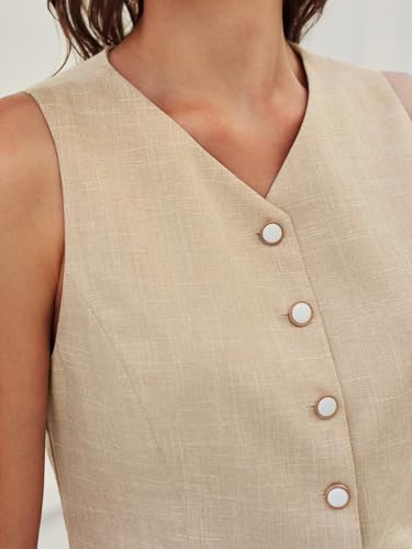 Tankaneo Womens Summer Suit Vest Tops Fashion Casual Sleeveless Blazers Split Hem Button Down Linen Work Waistcoat2