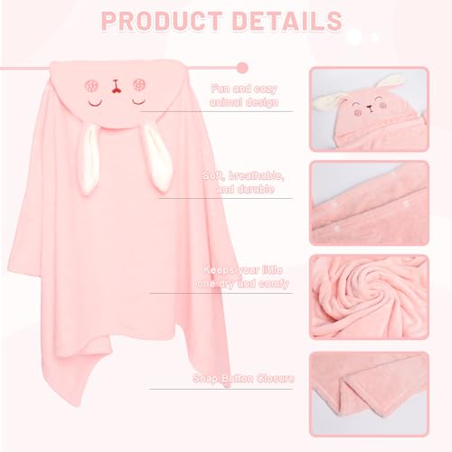 Image of Cute Animal Hooded Baby Towel Soft Coral Fleece Baby Towels with Hood Toddler Bath Towel Large 27 x 55 Inch Ultra Absorbent Hooded Bath Towels for Babies Baby Bath Towel（Pink B
