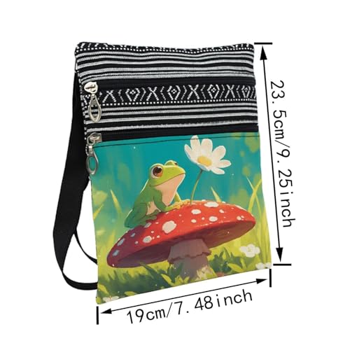 Mushroom Frog Messenger Bag Small Ethnic Pattern Printed Adjustable Strap Crossbody Zipper Bag Mushroom Frog Phone Bag Wallet Cute Shoulder Handbag for Women Friends -42