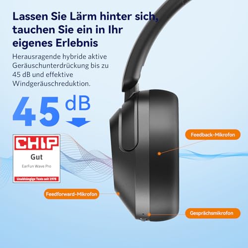 EarFun Wave Pro Over Ear Kopfhörer Kabellos Bluetooth mit Noise Cancelling – Ansicht 2