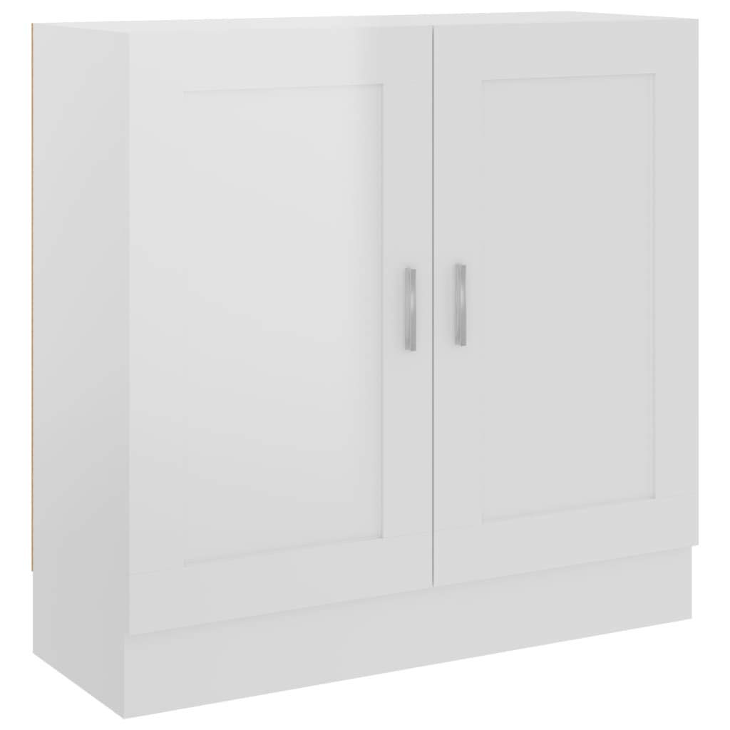 vidaXLHigh Gloss White Book Cabinet in Scandinavian Style - Durable Engineered Wood - Freestanding with 2 Compartments and Doors for Various Rooms.