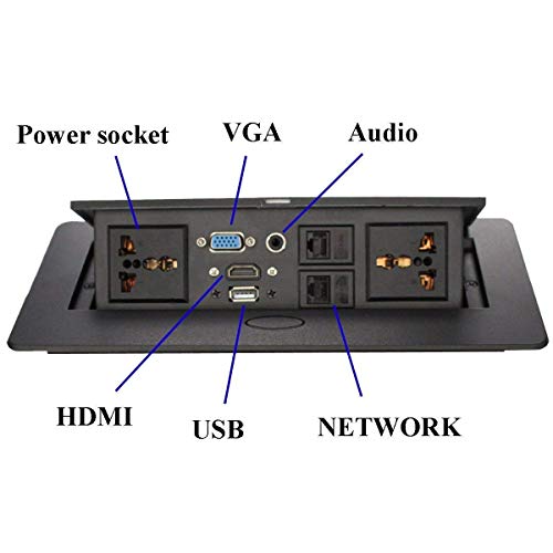 Farraige® Hydraulic 10 Module Conference Table Connectivity and Data Box Pop Up Box/Cable Cubby with HDMI, VGA, Audio, LAN and Power Ports (Silver) - Image 2