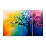 8 Pack Art Acoustic Panels Sound Absorbing Tree Art Colorful Rainbow Leaves Branching Structure Vivid Gradient Decorative Soundproof Wall Panels Self Adhesive for Recording Studios Office 48'x32'