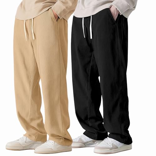 Image of Preneum Men Mid Rise Poly Cotton Loose Fit Trouser || Korean Style Travel & Lounge Wear with Pockets (Available in Plus Size)