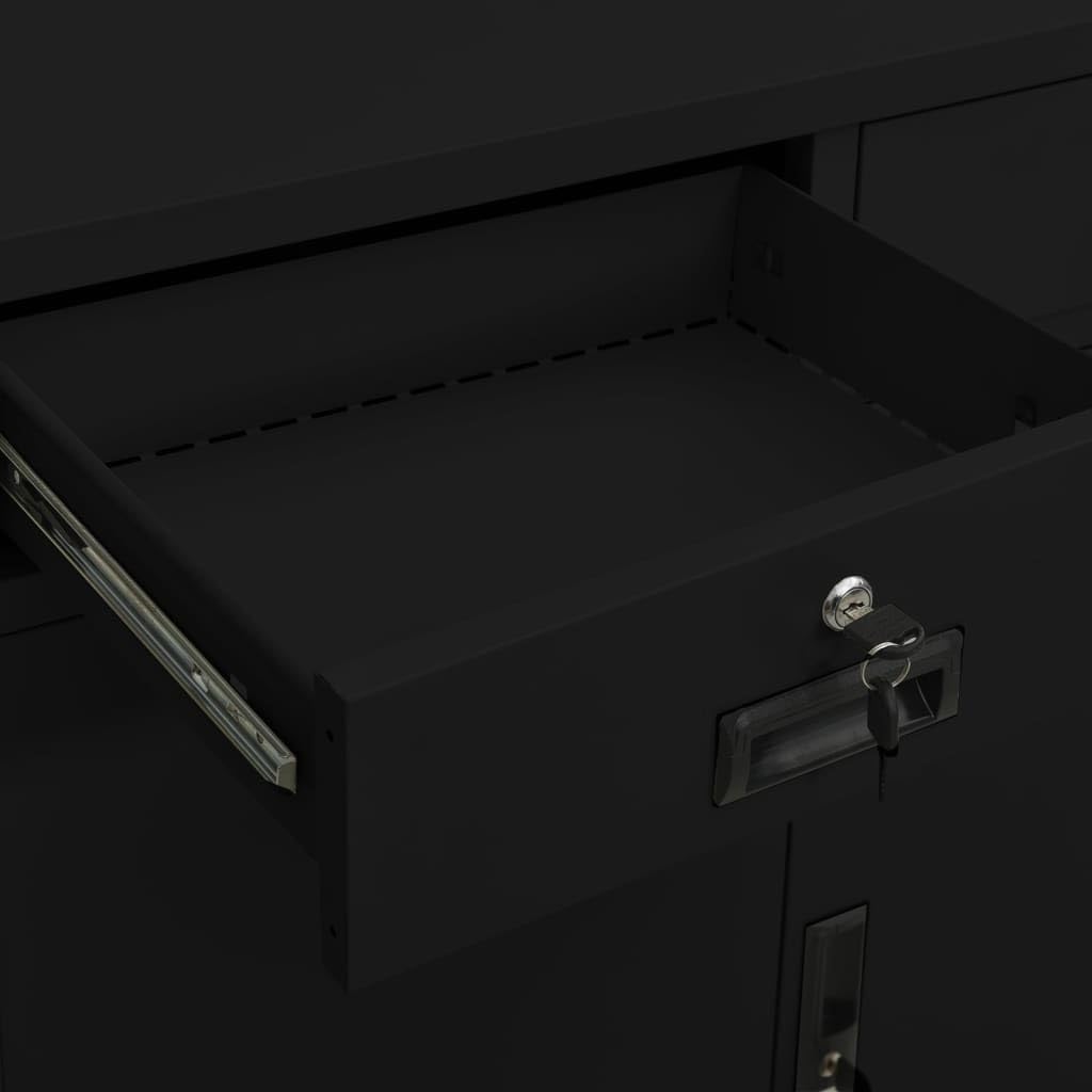 Black Steel Office Storage Cabinet with Adjustable Shelves, Locking File Cabinet, Medium Height 15.7 x 35.4 x 40.2 in, Durable Metal Storage Locker for Home and Office Use