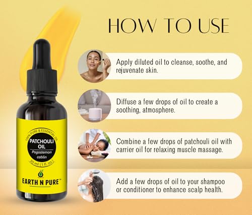 Image of Earth N Pure Patchouli Essential Oil Natural & Therapeutic Grade for Aromatherapy, Skin & Hair Care 100 ml