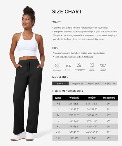 WILLIT Jogginghose Damen Fleece gefütterte Hose Winter Sporthose Warme Yogahose Thermohose Weites Bein Lounge Hose mit Taschen 31' Schwarz M