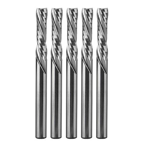 LIBOQIAO 2 Flute Downcut Spiral Cutter Carbide End Mill CNC Router Bits 4mm Shank,4mm Cutting Dia,17mm CEL Pack of 5
