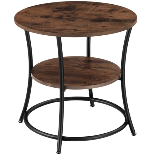 tectake® Mesa Auxiliar Redonda Estilo Industrial con Estante, Mesa de Centro Salon, Mesita Auxiliar, Muebles de Salon, Decoracion Hogar   55 x 55 x 56 cm Madera Industrial Oscura, Rústica