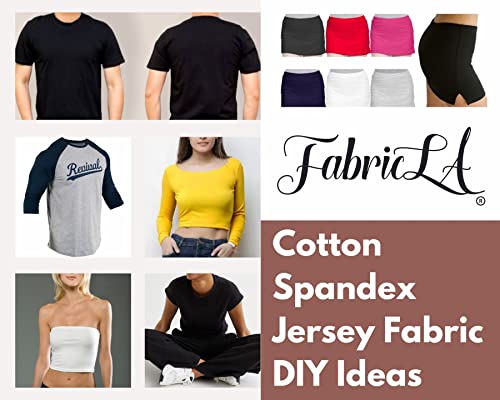Fabricla Cotton Spandex Jersey Fabric - 10 Oz, 4-Way Stretch, 60" Inch Wide By The Yard – Skirts, Tops, T-Shirts - White, 2 Continuous Yards #TOP2