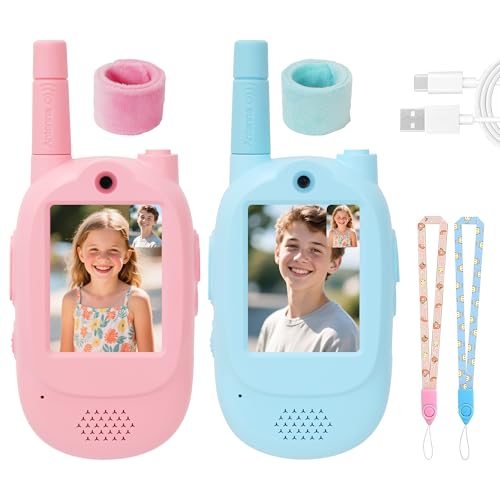 Video Walkie Talkies for Kids, Blue/Pink 2 Pack 1000 mAh