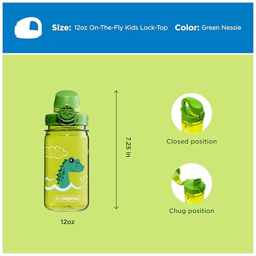Image of Nalgene Kids' 12 oz On The Fly Lock-Top Water Bottle, Green Nessie