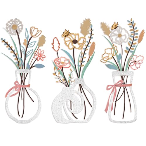 3PCS Metal Flowers Wall Decor for Living Room-Boho Floral Wall Art for Kitchen-Rustic Work for Farmhouse Dining Room Coquette Bathroom Laundry Room and Office Wall Sculptures,3D Bow Wall Art