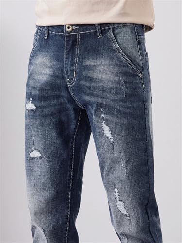 Hndudnff Men Ripped Tapered Jeans Slim Embroidered Personality Hip-Hop Streetwear Denim Trousers4