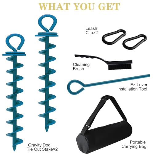 Image of Eurmax USA 2-Pack Heavy Duty Dog Tie Out Stake, No-Tangle In Ground Anchor Runner for Large Dogs up to 210 Lbs - Perfect for Yard, Beach and Camping (Large,Navy Blue)