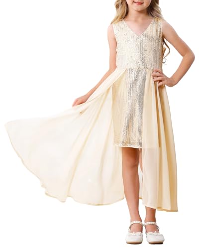 Girls Sequin Dress Kids Elegant Sleeveless Sparkly Dress Fancy Birthday Party Pageant Dresses 6-13Y