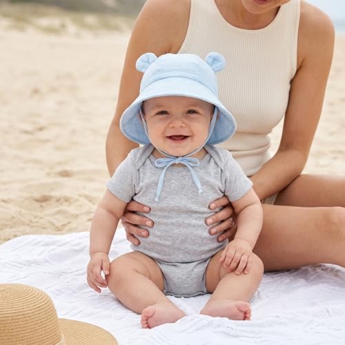 Image of SNOWIE SOFT Cap for Baby Girl 0-12 Months, Sun Hats for Baby Toddler Girls, Windproof Summer Hat with Chin Strap Bucket Hat Soft Newborn Baby Hats for Girls