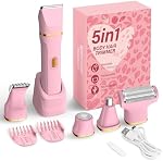 5-in-1 Bikini Trimmer for Women, Electric Razor & Full Body Hair Remover, IPX7 Waterproof Wet & Dry Shaver, Rechargeable, Painless Cordless Groomer for Face, Legs & Underarms (Pink)