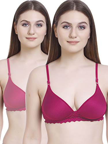 Image of FIMS - Fashion is my style Women Cotton Blend Lace Lightly Padded Bra Seamless Dark Pink, Pink Size 38B