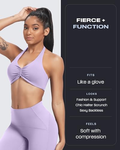 Image of Aoxjox Women's Workout Sports Bras Fitness Taylor Scrunch Halter Bra Yoga Crop Tank