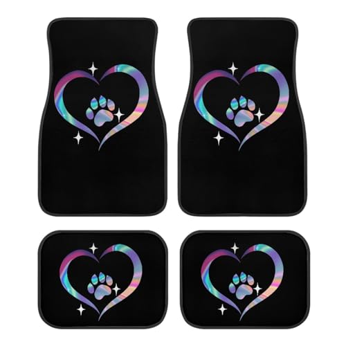 Brosoneto Dog Paw Print 4pcs Full Set Carpet Floor Mats Print Duty Car Floor Mats Anti-Slip Auto Car Accessories Front & Rear Floor Mat Universal Fit, Floor Mat Set Pad Woman Man