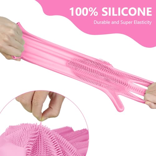 AMFUN Guantes reutilizables para el hogar, Rosa Guantes de Limpieza de Silicona, Guantes de silicona reutilizables para lavar platos, para Lavar Platos, cocina, coche, cuidado de mascotas - imagen 3