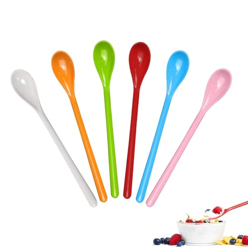Lieblich Löffel Lang Bunt,6 Stück Plastiklöffel Lang Mehrweg, Lange Eierlöffel Kunststoff, Eislöffel Lang, Marmeladenlöffel Lang, Cocktail...