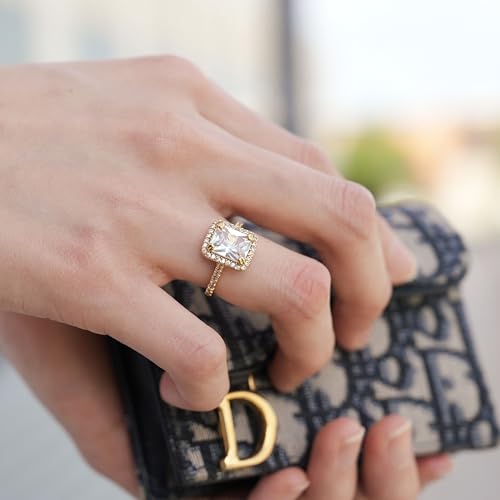 KEAO BROOKE 3 Carat Princess-Cut Halo Engagement Ring with Pavé Accent Stones, Classic Cushion Halo Setting, Elegant Bridal Jewelry4