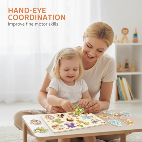 Miniatura 6 de Vaeiorp 1 Pcs Puzzle De Madera Encajable Juguete De Madera Con Animales De La Selva, Para Niños Y Niñas, Bebés A Partir De 1 Año, 2 Y 3 Años